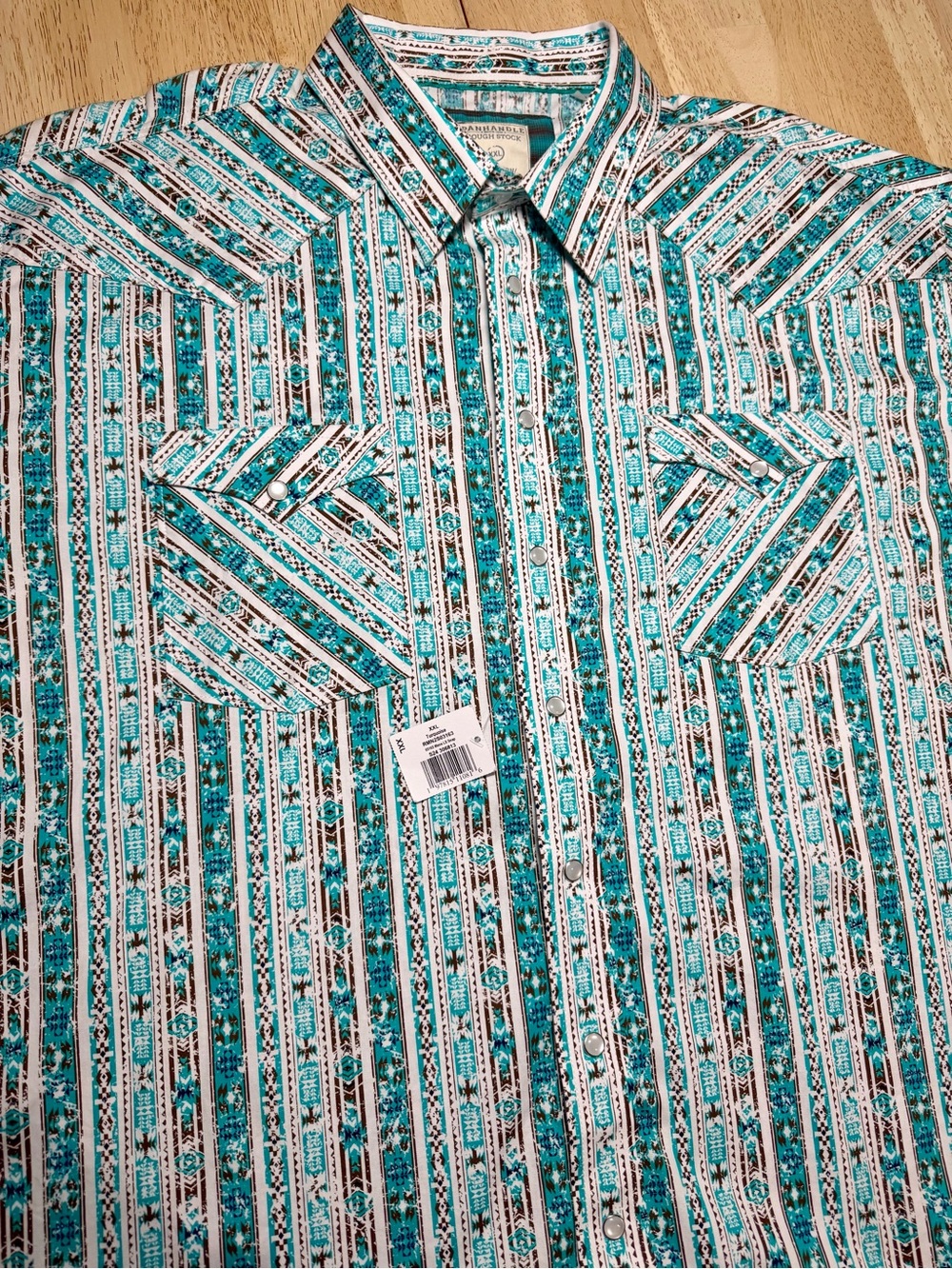 Panhandle Rough Stock NEW Turquoise Western Aztec Pearl Snap Geometric Shirt 2XL